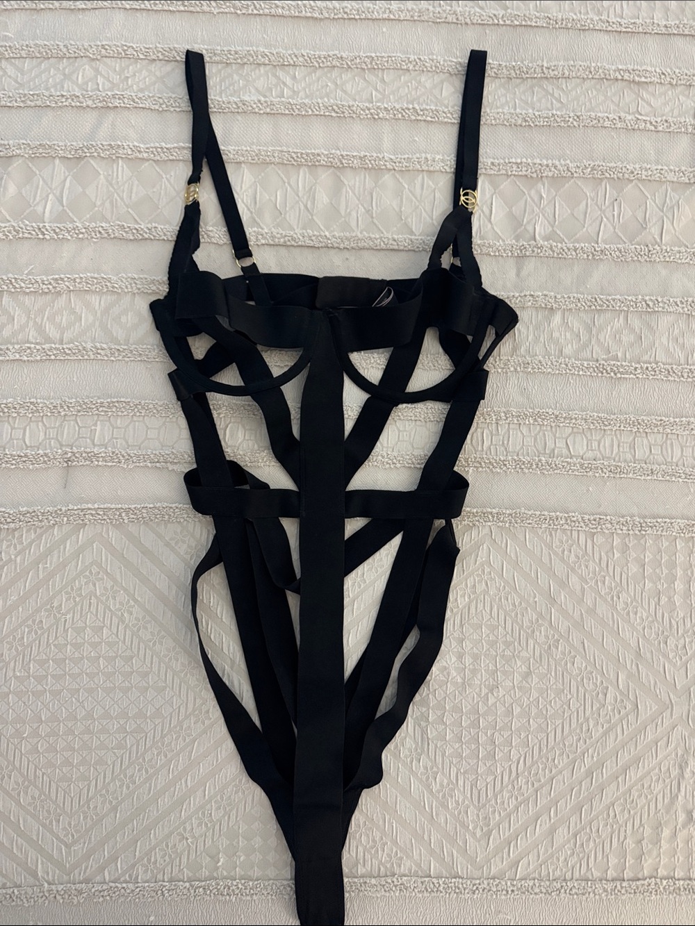 Black Strappy One-Piece Bodysuit Lingerie VS